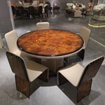 Faceted Pedestal Dining Table with High-Gloss Amber Burl Wood Top